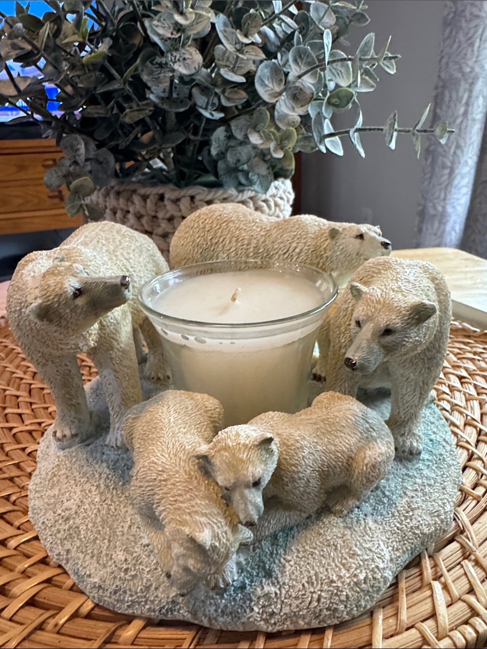 Polar Bear Family Candle Holder - Cream Decorative Centerpiece